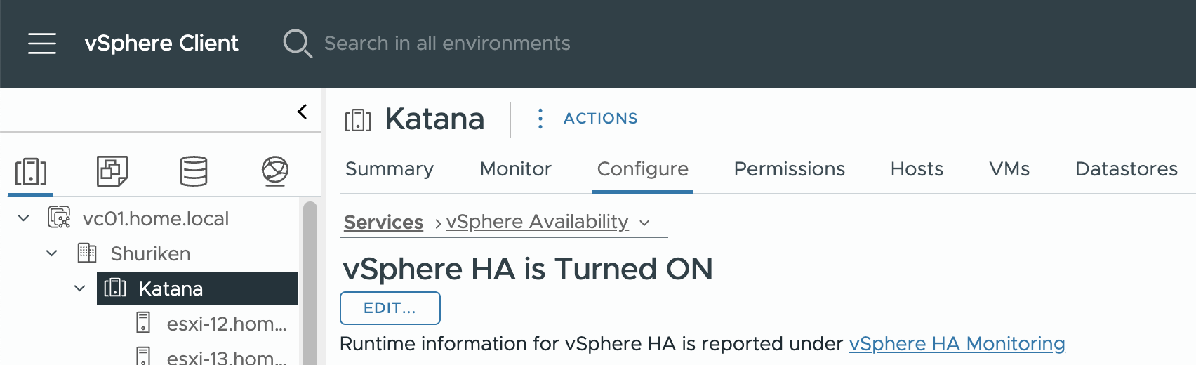 VMware vCenter vSphere HA Screenshot
