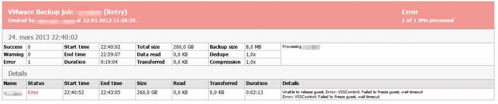 Veeam vCenterDB Backup Error