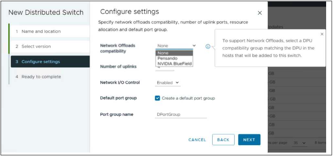 vSphere Distributed Services Engine Offloading Settings